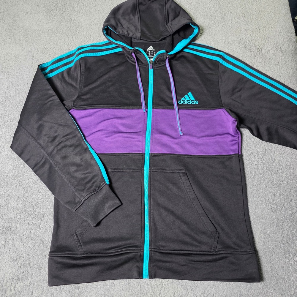 Adidas Mens Medium Hoodie Full Zip Black Purple Teal Climalite Track Jacket